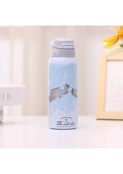Taşınabilir Paslanmaz Çelik Çiçek Termos Kupa Çocuklar Için Sevimli Yalıtımlı Kupa Termal Şişe Seyahat Vakum Yalıtımlı 350 ml 450ML Kapasite: 450ML/RENK: Mavi (Yurt Dışından)