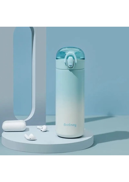 350ML/420ML Çift Paslanmaz Çelik Vakum Şişesi Saman Renk Değişen Tasarım Taşınabilir Sevimli Termos Kupa Kız Öğrenci Tumbler Kapasite: 420ML/RENK: Mavi (Yurt Dışından)