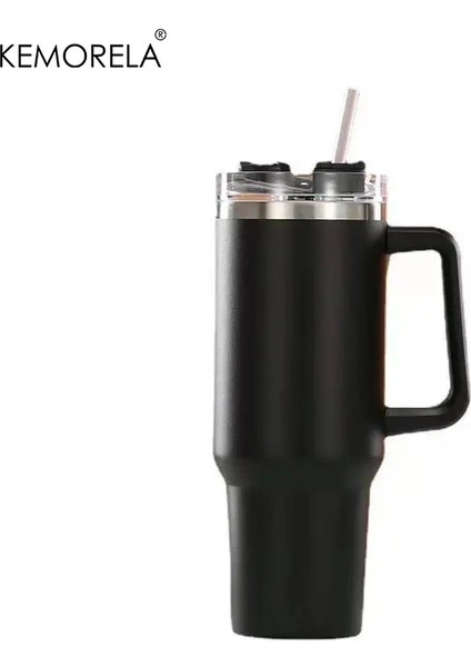 1200ML 304 Paslanmaz Çelik Yalıtımlı Su Şişesi Sıcak Kahve Araç Kupası Sıcak ve Soğuk Kupa Termos Şişesi Saplı Saman Siparişi Avcapacity: 40OZ/RENK: Siyah (Yurt Dışından)