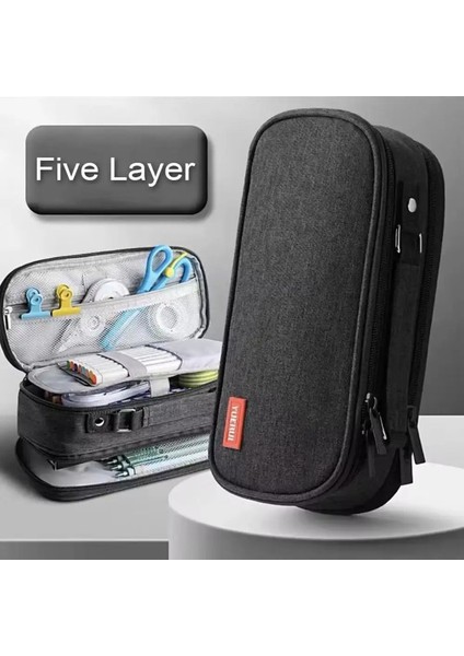 Taşınabilir Kalem Depolama Çantası Büyük Kapasiteli Dalı Tuval Kalem Kılıfı 5 Katmanlı Düz ​​renk Öğrenci Kırtasiye Kutuları Okul Malzemeleri Solun: Mavi (Yurt Dışından)