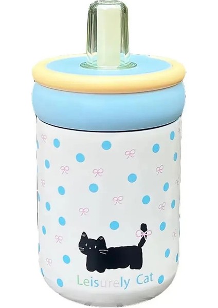 Sızıntılı 500ML Yalıtımlı Su Kupası Karikatür Kara Kedi Termos Şişesi Sap Vakum Şişesi Samanlı Kız Kapasitesi Için Içme Kupası: 401-500ML/RENK: Mavi (Yurt Dışından)