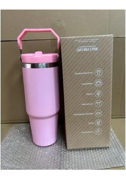 Erkekler ve Kadınlar Için 30 Oz Ağır Yalıtımlı Kupa - 304 Paslanmaz Çelik, Bir El Açık Kapak, Araba Seyahat Kupası Kapasitesi: 887ML/RENK: Pembe (Yurt Dışından)