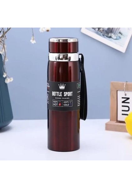 Termos Şişesi 1l Termal Su Şişesi Paslanmaz Çelik Yalıtımlı Kupa Gradyan Renk Strap Seyahat Açık Hava Spor Kapasite: 1000ML/RENK: Tam Kırmızı (Yurt Dışından)