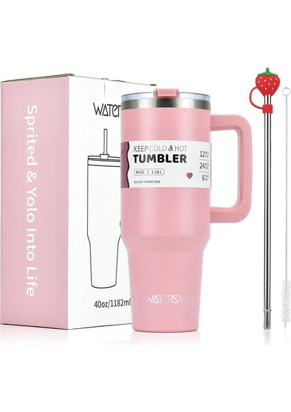 30 Oz/40 Oz Paslanmaz Çelik Termal Kupa Kol ve Saman Ofisi ile Büyük Kapasiteli Dak Ev Yalıtılmış Kahve Fincanı Hediyeler Fincan Kapasite: 1182ML/RENK: Açık Pembe (Yurt Dışından)