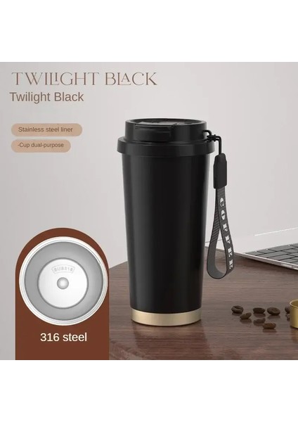 Büyük Kapasiteli Seramik Vakum Şenlikleri Yeniden Kullanılabilir Çift Duvar Termozları Paslanmaz Çelik Kahve Kupa Yalıtımlı Kupa Evde Warecapacity: 530ML/RENK: Siyah 316 (Yurt Dışından)