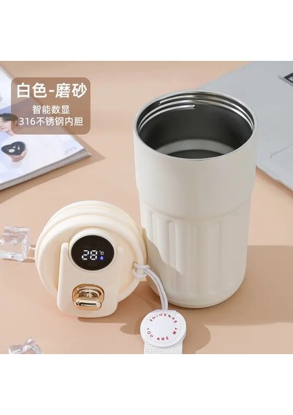 Akıllı Termos Şişe LED Sıcaklık Ekran Kahve Kupası 316 Paslanmaz Çelik Tumbler Kupa Taşınabilir Vakum Şenlikleri Termoz Kapasitesi: 460ML/RENK: Beyaz Kapak (Yurt Dışından)
