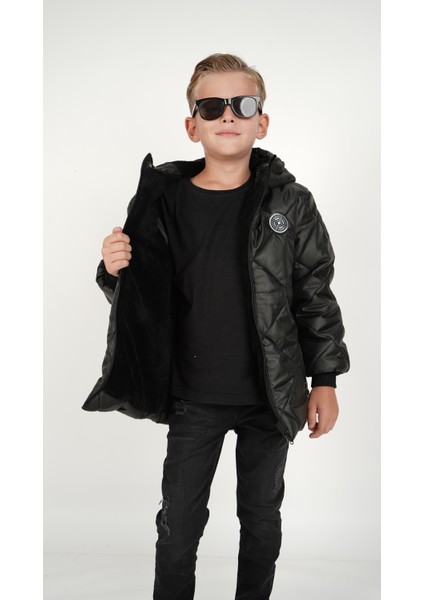 Baklava Desenli Erkek Çocuk Su ve Rüzgar Geçirmez Içi Wersoftlu Kapüşonlu Mont modelleri