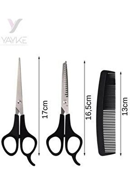 Kuaför Seti Saç Kesme ve İnceltme Makası Tarak 3lü Set Siyah Renkli indirimleri