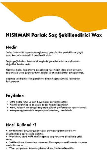 Nishman 07 Saç Şekillendirici Ultra Sert Parlak Wax 100 ML
