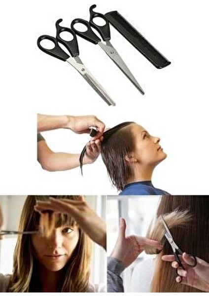 Kuaför Seti Saç Kesme Makası Ara Makas ve Tarak 3 Parça Tüm Saç Tipleri İçin