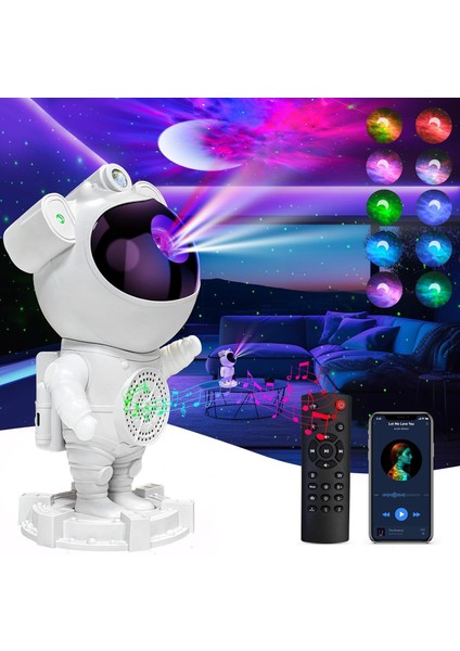 Galaxy Gece Lambası Aurora Starlight Projeksiyon Lambası Bluetooth Hoparlörlü Yıldız Astronot Bulutsu Projektörü (Yurt Dışından)