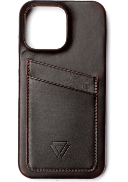 Full Wrap iPhone 16 Plus Dark Brown cc Deri Telefon Kılıfı
