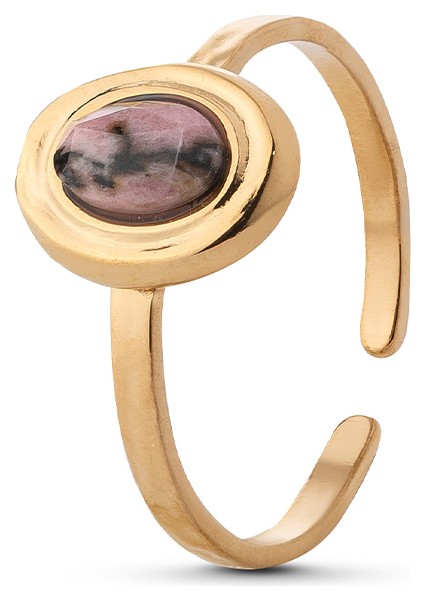 Lisa Gold Pembe Siyah Doğal Taş Altın Kaplama Çelik Kadın Yüzük