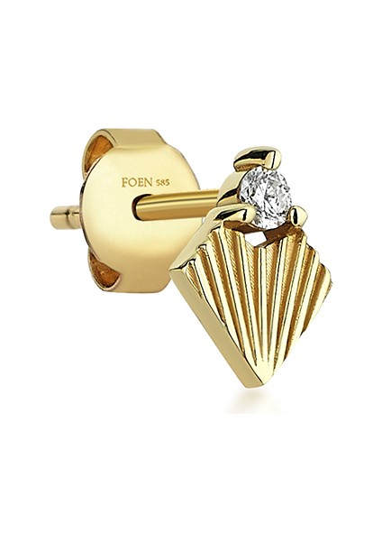 Rocket Heart Mini Pırlanta Taşlı 14 Ayar Altın Tek Kadın Küpe