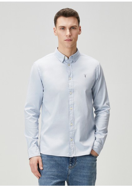 Stretch Fit Hawthorne Açık Mavi Yün Gömlek