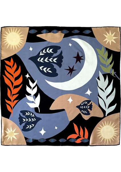 In The Eye Of The Moon Renkli Baskılı Ipek Kadın Fular 55 cm