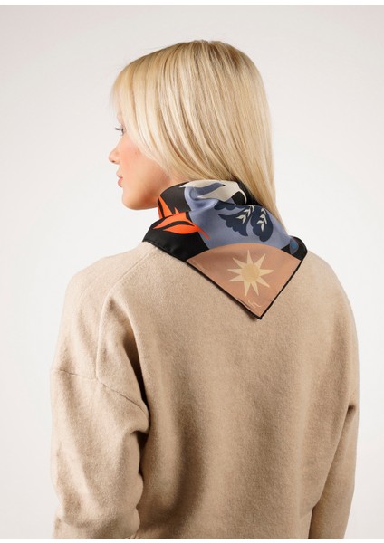 In The Eye Of The Moon Renkli Baskılı Ipek Kadın Fular 55 cm fırsatları