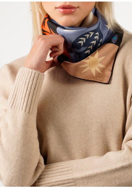 In The Eye Of The Moon Renkli Baskılı Ipek Kadın Fular 55 cm indirimleri