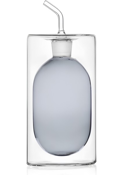 Cilindro Çift Duvarlı Gri Borosilikat Cam Yağ Şişesi 250 ml
