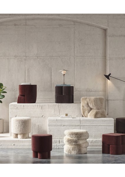 Ups Kahverengi Kadife Puf modelleri