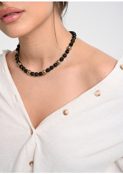 Penia Siyah Doğal Taşlı Kadın Kolye modelleri