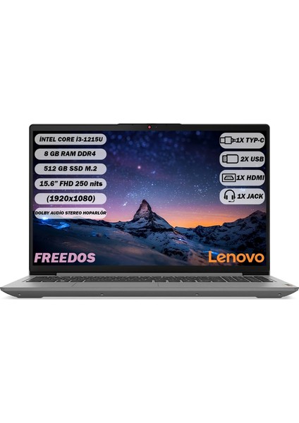 Ideapad 3 i3-1215U 8 GB 512 GB SSD 15.6" FHD FreeDos 82RK0181TX