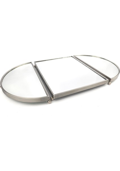 Gümüş Oval Aynalı Metal Jardinyer Tepsi 79X45 cm fiyatları