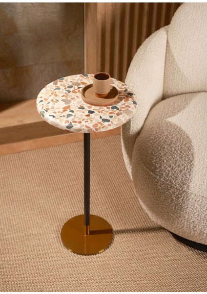 Çekirdek Terrazzo Mermer Yan Sehpa