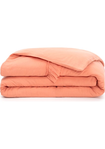 Frill Şeftali Keten Çift Kişilik Nevresim Kılıfı 200 x 220 cm