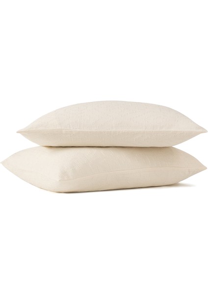 Damask Krem Rengi Pamuklu 2'li Yastık Kılıfı Seti