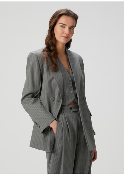 Fairway Gri Çizgili Yün Blazer