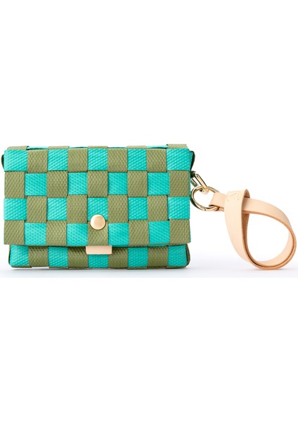 Haki Turkuaz Sepet Örgü Deri Kadın Cüzdan