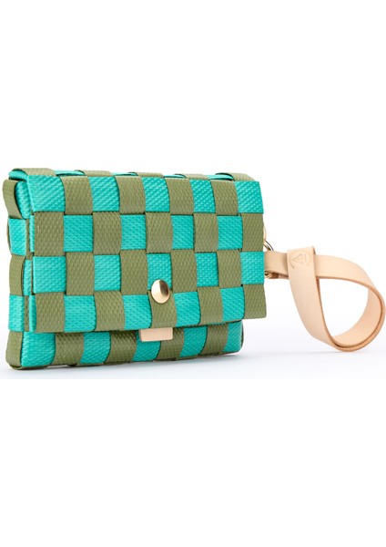 Haki Turkuaz Sepet Örgü Deri Kadın Cüzdan fiyatları