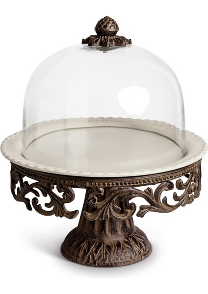 Acanthus Krem Rengi Seramik Ayaklı Kek Kabı 36,8 x 36,8 cm