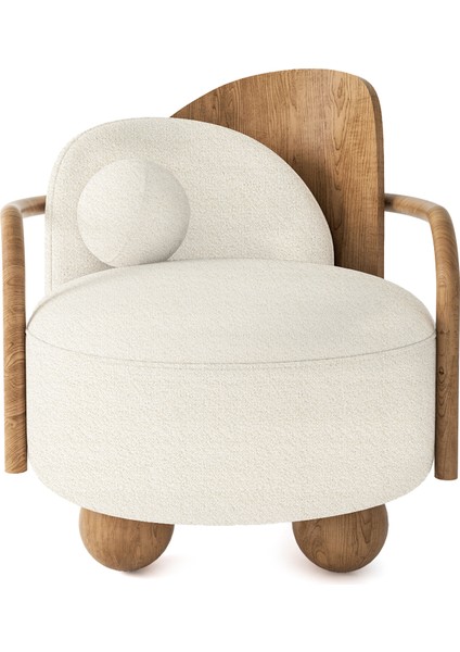 Ear Açık Ceviz Ekru Teddy Top Yastıklı Berjer