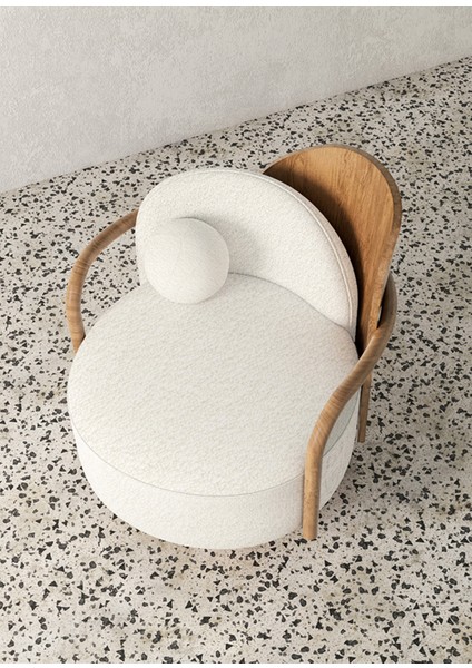 Ear Açık Ceviz Ekru Teddy Top Yastıklı Berjer