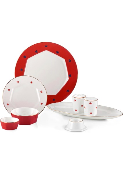 Mislina Kırmızı 6 Kişilik 34 Parça Bone Kahvaltı Takımı