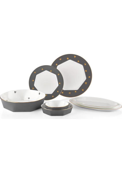 Mislina Gri 6 Kişilik 34 Parça Bone Kahvaltı Takımı