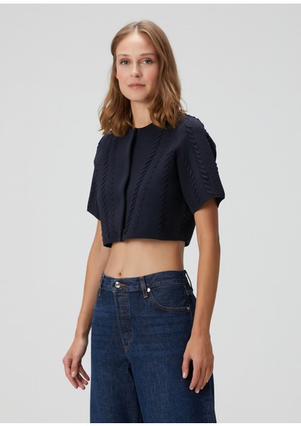 Morsine Lacivert Crop Hırka modelleri