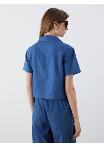 Yeni Sezon Gömlek Yaka Crop Jean Bluz fırsatları