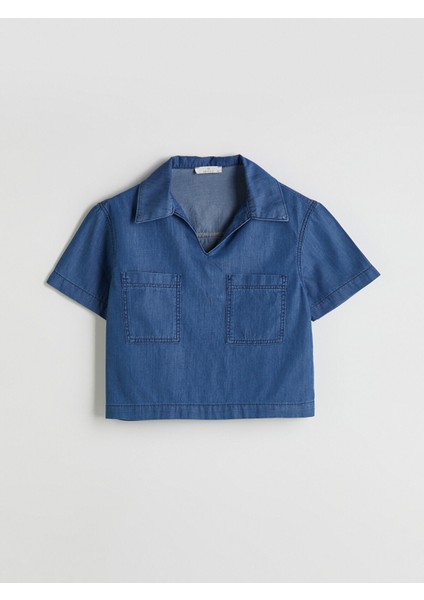 Yeni Sezon Gömlek Yaka Crop Jean Bluz indirimleri
