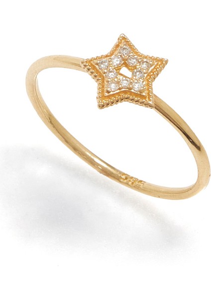 Taşlı Yıldız Detaylı Kadın Altın Yüzük