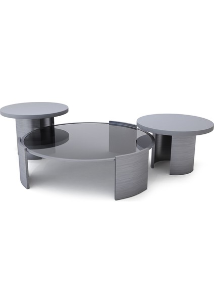 Joy Gri Cam Tabla Özel Patine Cilalı Metal Ayaklı Orta Sehpa