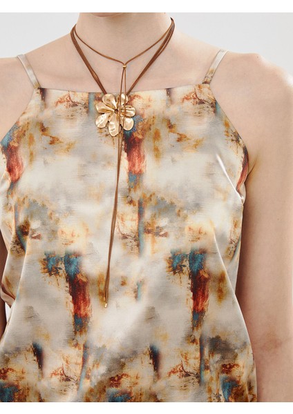 Yeni Sezon Halter Yaka Desenli Askılı Bluz modelleri