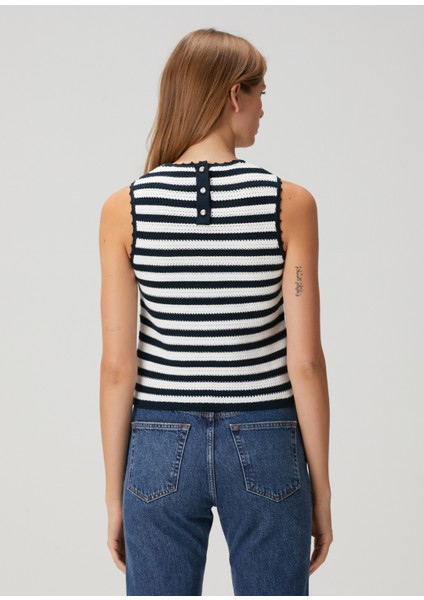 Mirtes Lacivert Beyaz Çizgili Crop Kroşe Atlet fırsatları