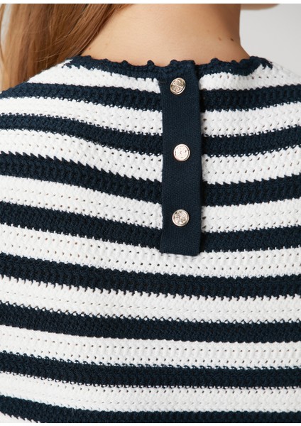 Mirtes Lacivert Beyaz Çizgili Crop Kroşe Atlet indirimleri