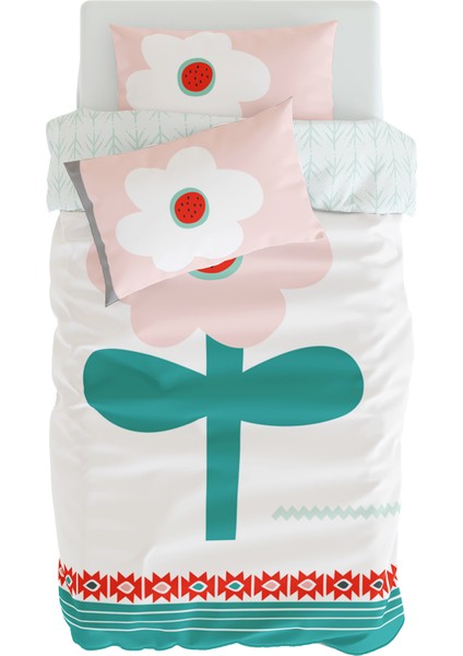 Big Flower Pamuk Saten Bebek Çocuk Nevresim Seti 100 x 150 cm