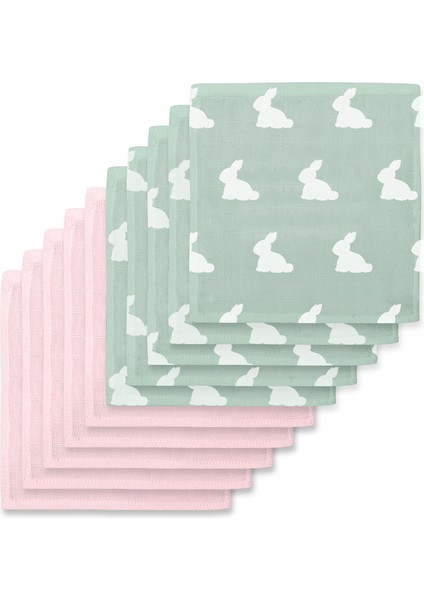Mono Lapin Matcha Green & Innocent Pink Müslin 10'lu Bebek Ağız Bezi