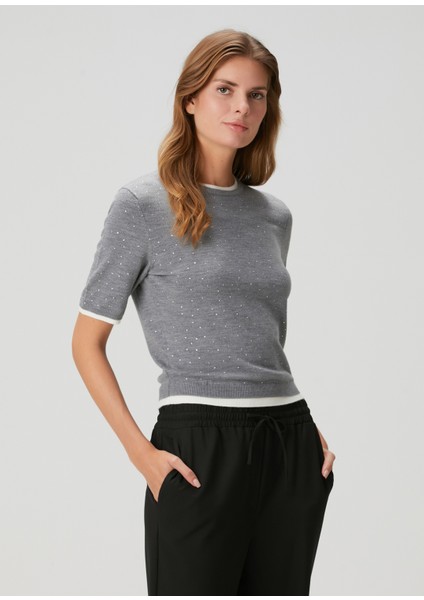 Mylesio Gri Kısa Kollu Yün Triko