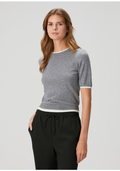 Mylesio Gri Kısa Kollu Yün Triko modelleri